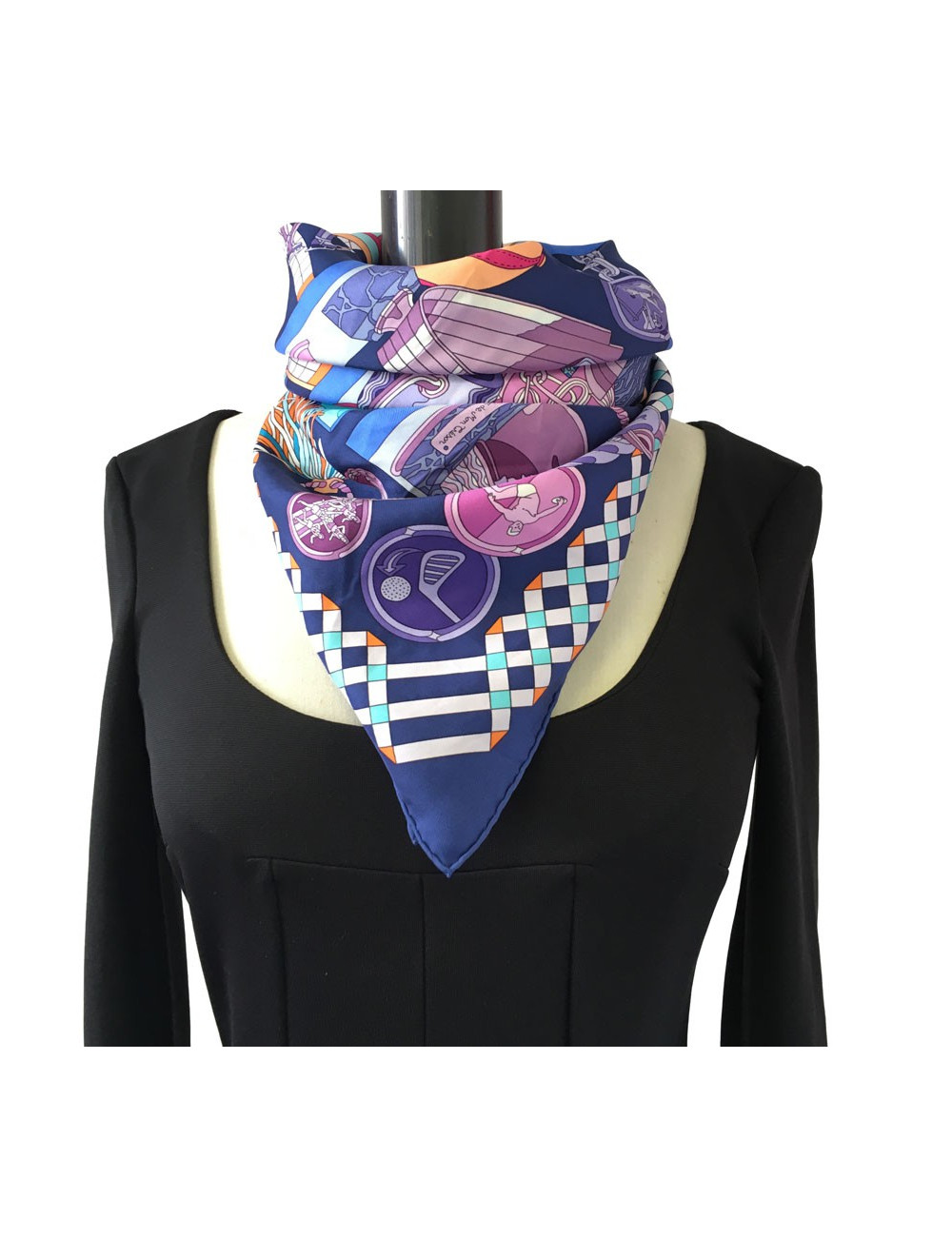 Square HERMES "Trophies" Purple silk