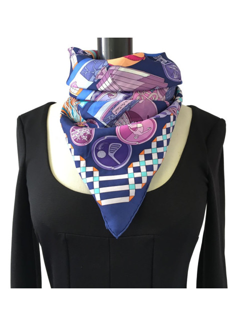 Square HERMES "Trophies" Purple silk