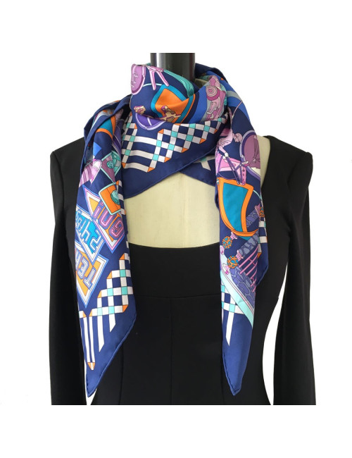 Square HERMES "Trophies" Purple silk