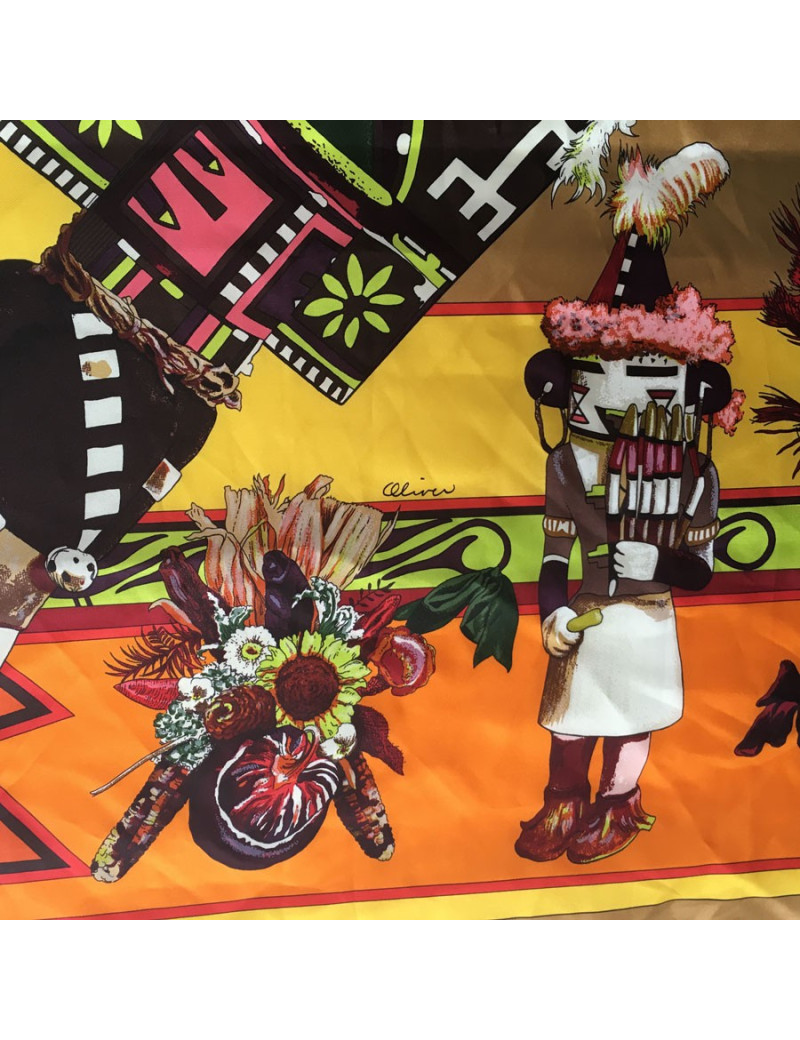 Grand carré HERMÈS Kachinas en soie multicolore