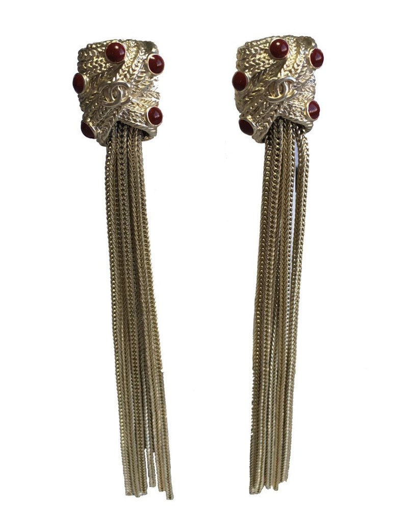 Boucles d'oreille clous CHANEL pendantes en métal doré