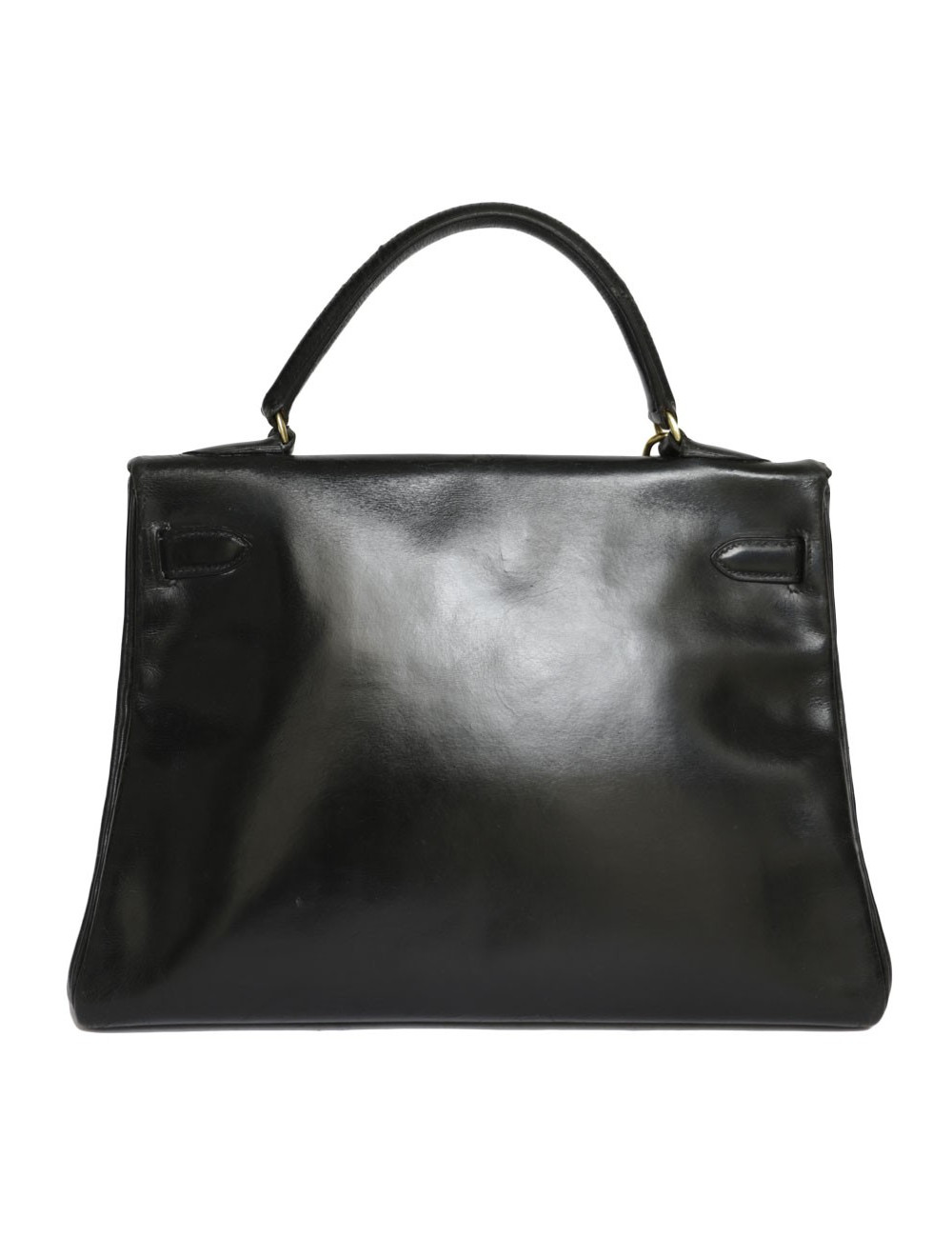 Sac Kelly 32 HERMES cuir box noir Vintage