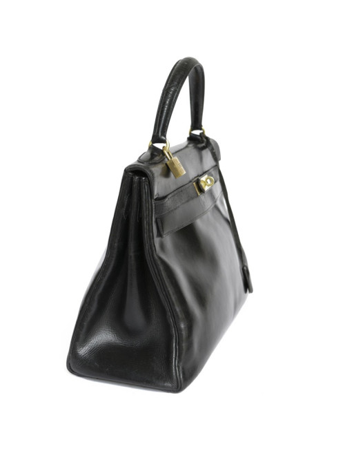 Sac Kelly 32 HERMES cuir box noir Vintage