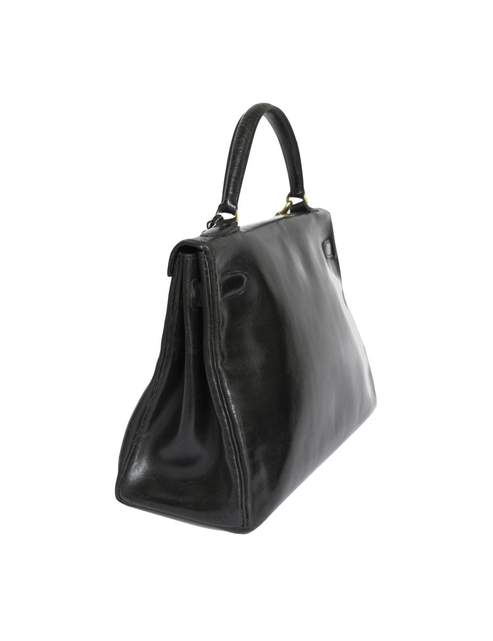 Sac Kelly 32 HERMES cuir box noir Vintage