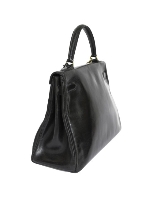 Sac Kelly 32 HERMES cuir box noir Vintage