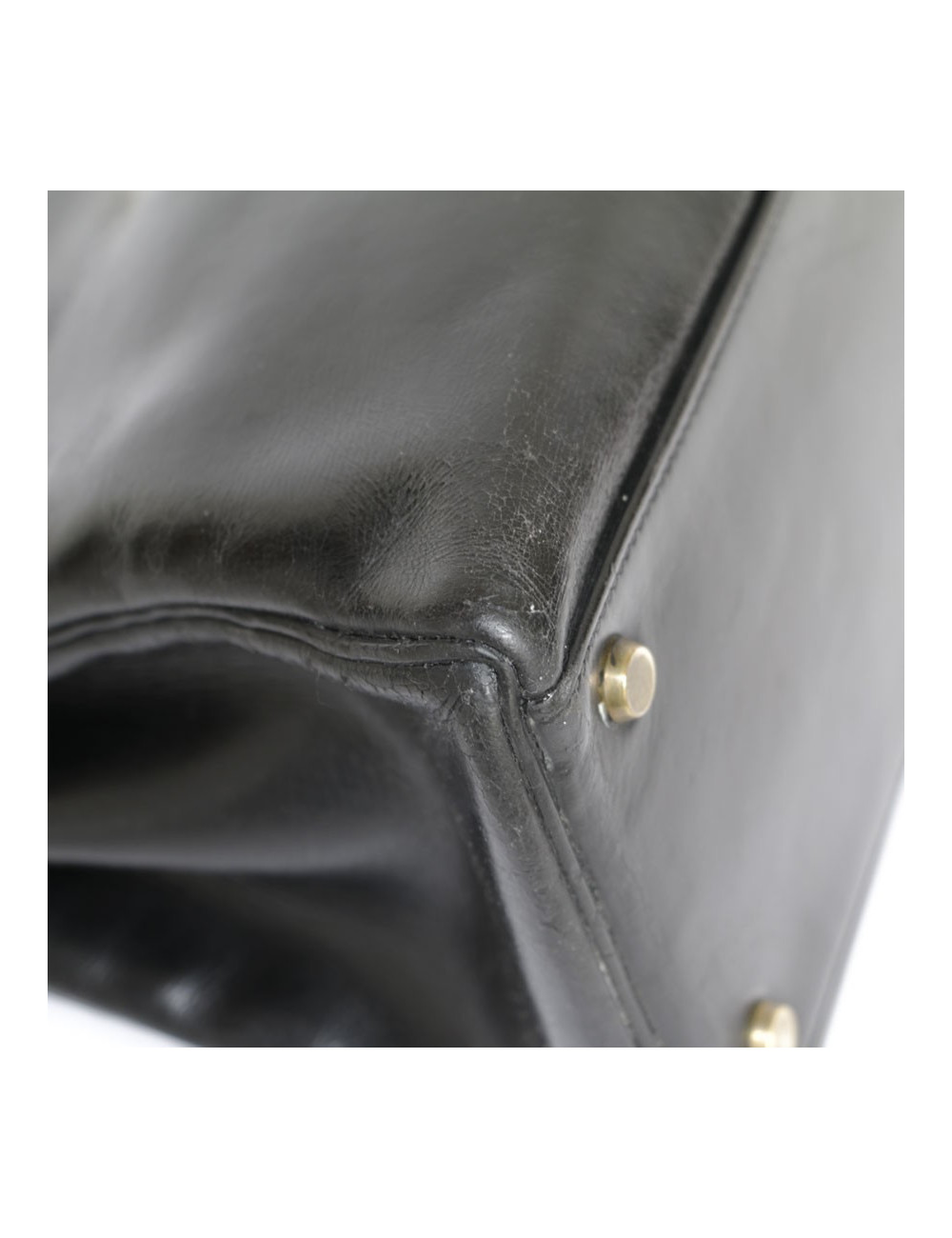 Sac Kelly 32 HERMES cuir box noir Vintage