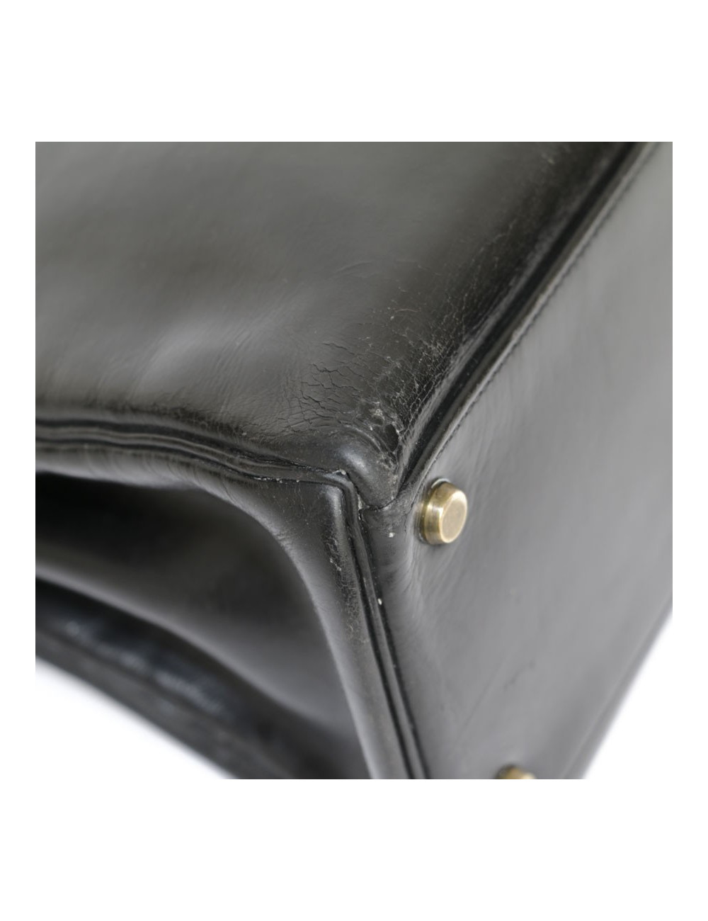 Sac Kelly 32 HERMES cuir box noir Vintage