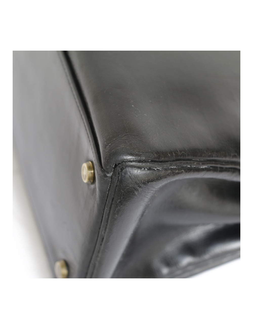 Sac Kelly 32 HERMES cuir box noir Vintage