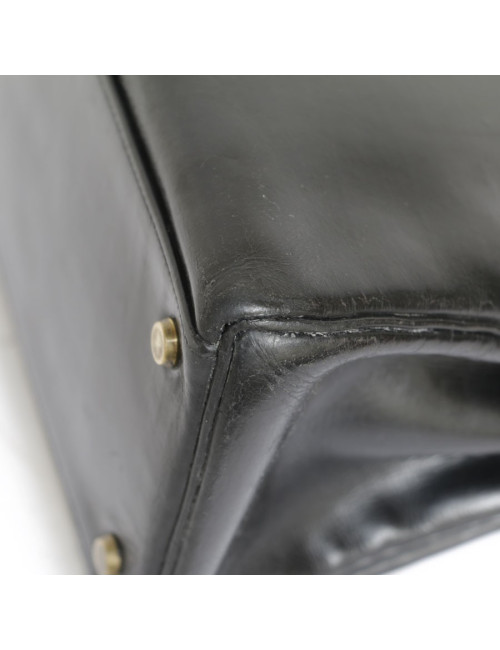 Sac Kelly 32 HERMES cuir box noir Vintage