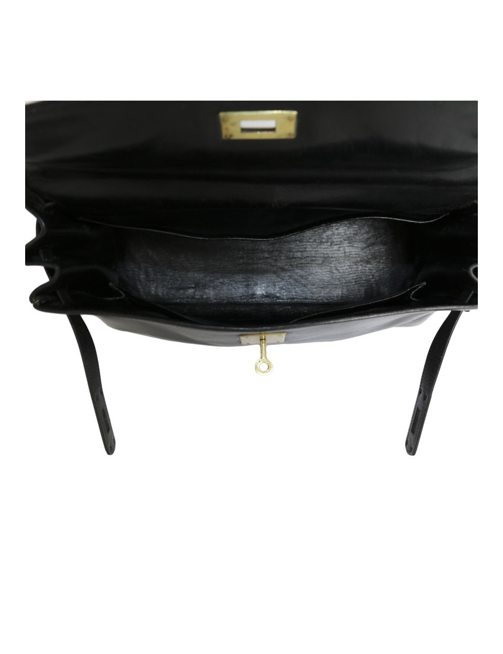 Sac Kelly 32 HERMES cuir box noir Vintage