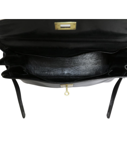 32 leather black box Vintage HERMES Kelly bag