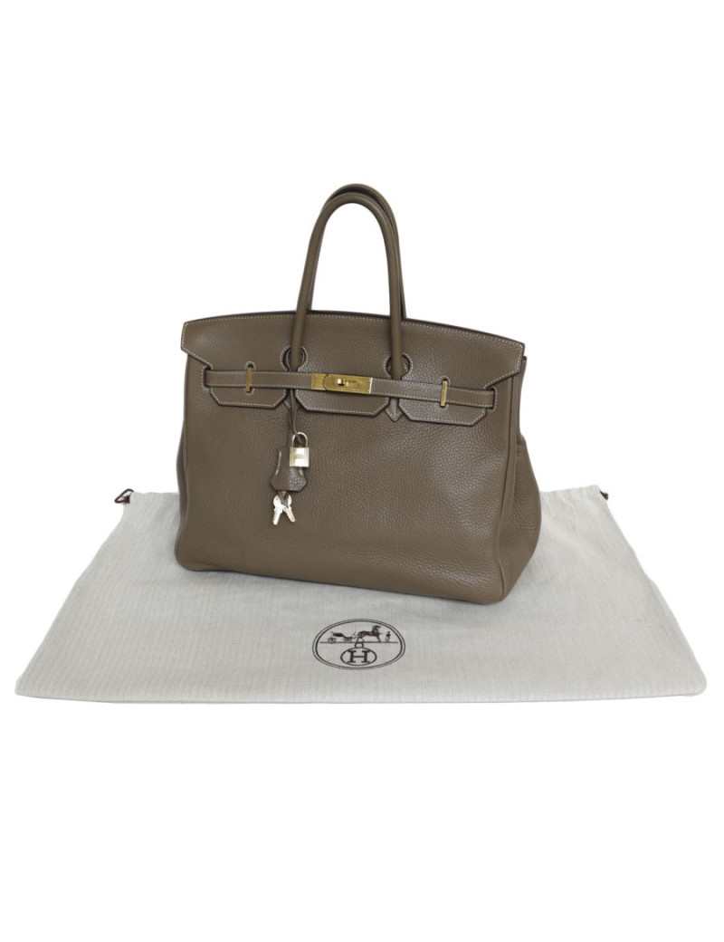 Birkin 35 HERMES cuir taurillon clémence étoupe