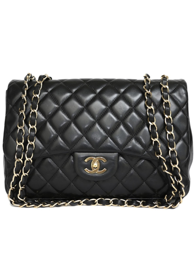 Sac Jumbo CHANEL en cuir lisse noir doré