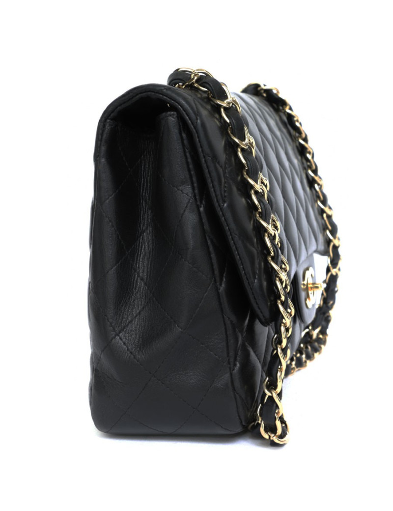 Sac Jumbo CHANEL en cuir lisse noir doré