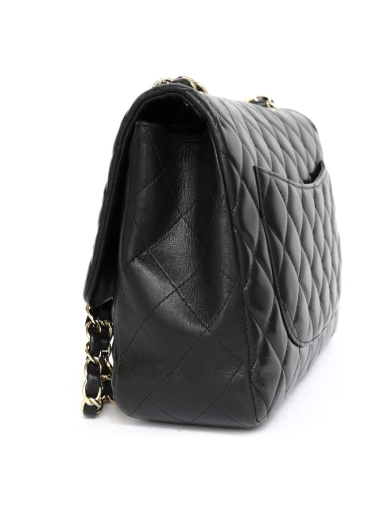 Sac Jumbo CHANEL en cuir lisse noir doré