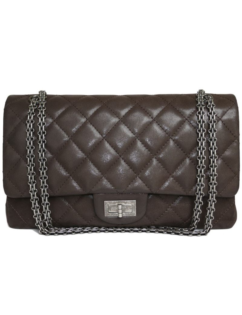 Sac 2.55 CHANEL cuir marron brillant