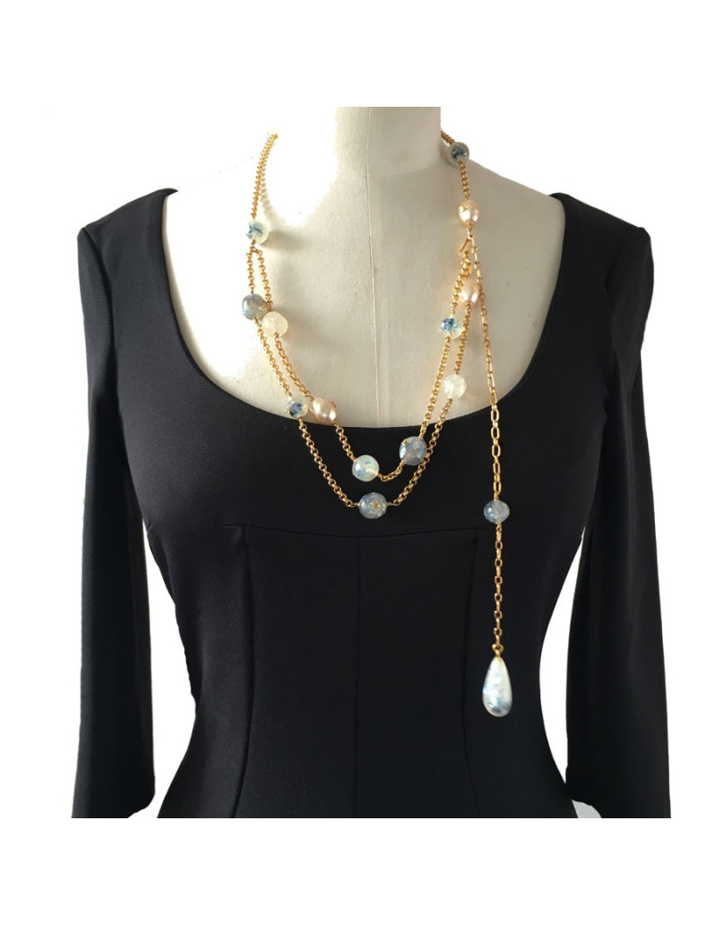 Ceinture sautoir CHANEL perles bleues et perles nacrées