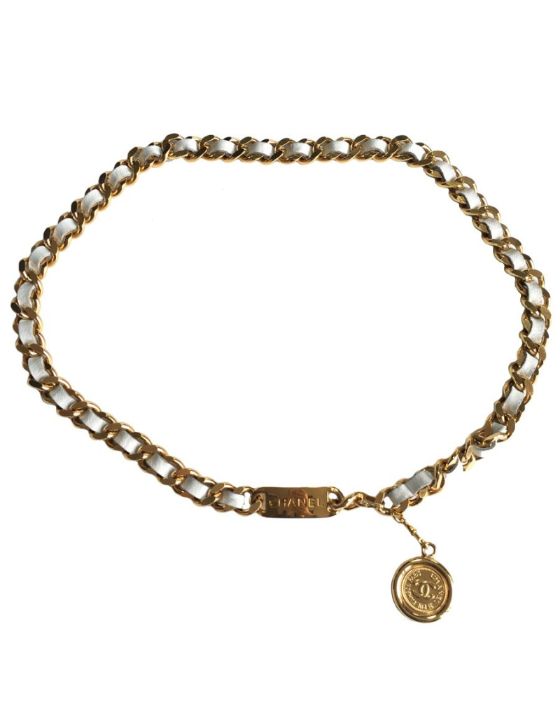 Ceinture CHANEL chaîne et cuir blanc