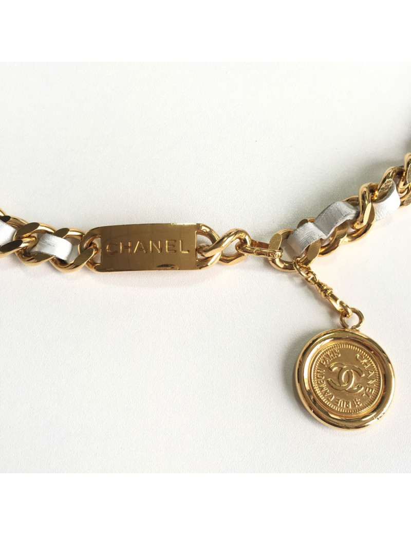 Ceinture CHANEL chaîne et cuir blanc