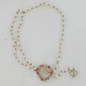 CHANEL necklace and gold heart belt pink and beige