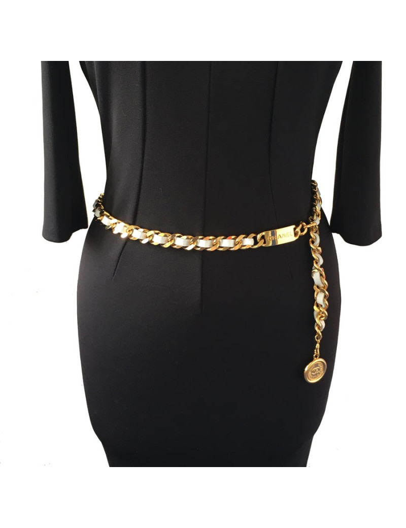 Ceinture CHANEL chaîne et cuir blanc