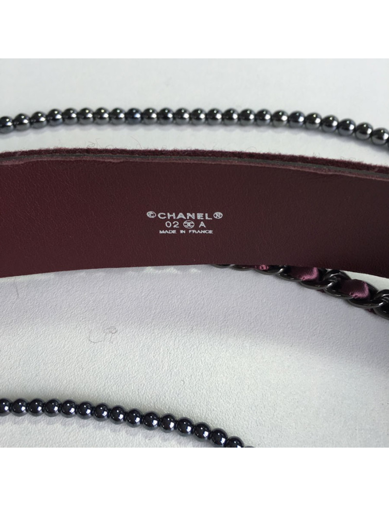 CHANEL belt in burgundy felt with gray pearls size 80EU