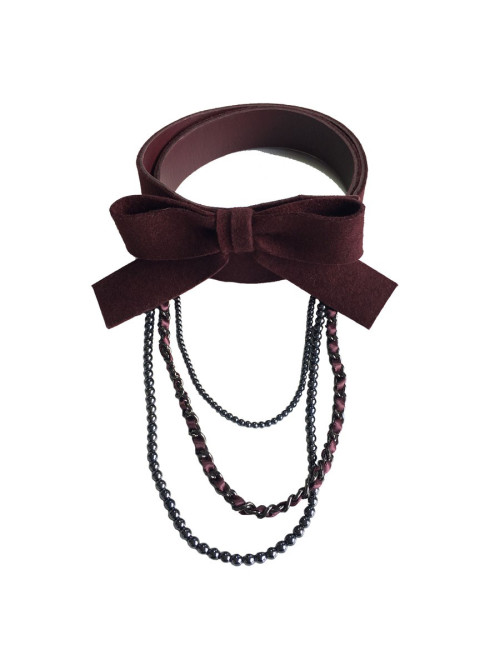 CHANEL belt in burgundy felt with gray pearls size 80EU