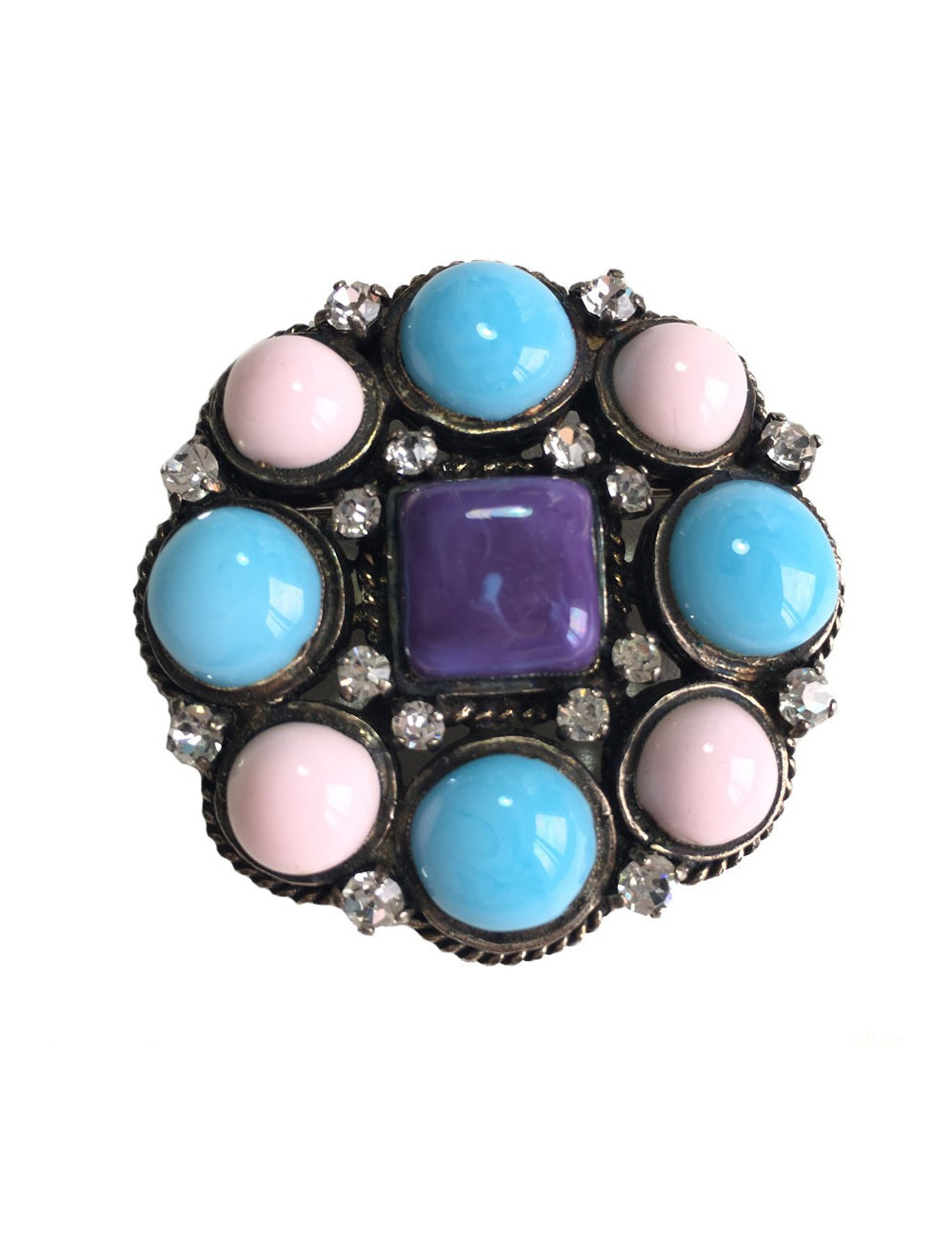 Broche CHANEL couture en métal ruthénium, strass et  pâte de verre