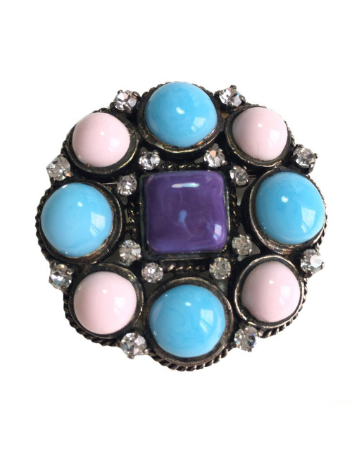 Broche CHANEL couture en métal ruthénium, strass et  pâte de verre