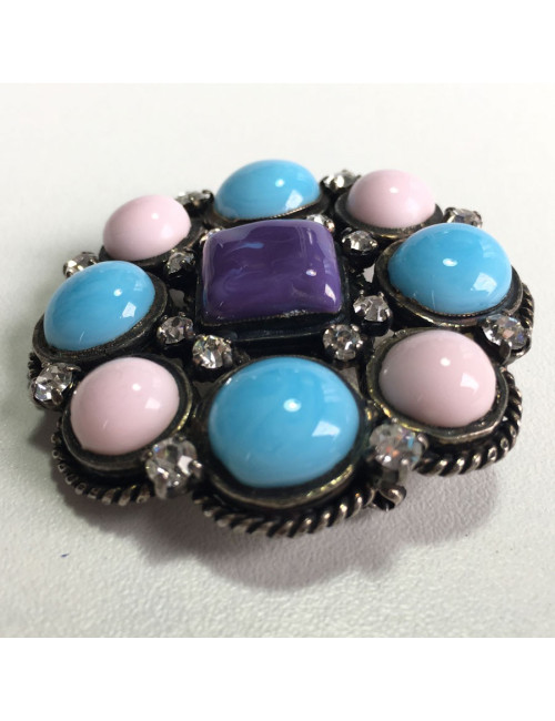 Broche CHANEL couture en métal ruthénium, strass et  pâte de verre