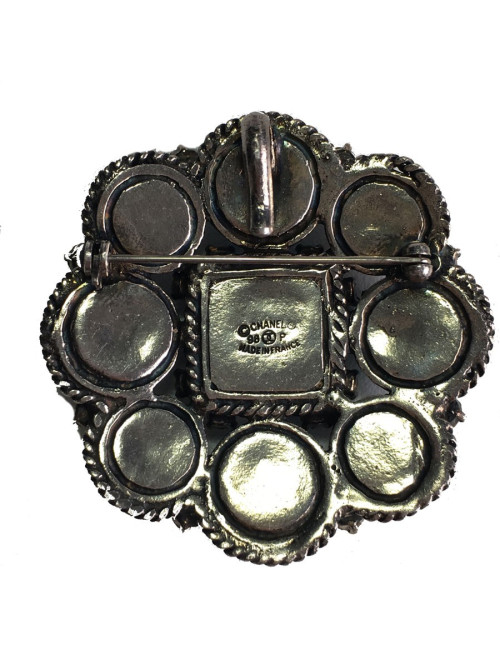 Broche CHANEL couture en métal ruthénium, strass et  pâte de verre