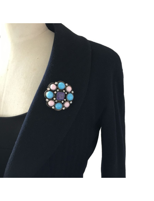 Broche CHANEL couture en métal ruthénium, strass et  pâte de verre