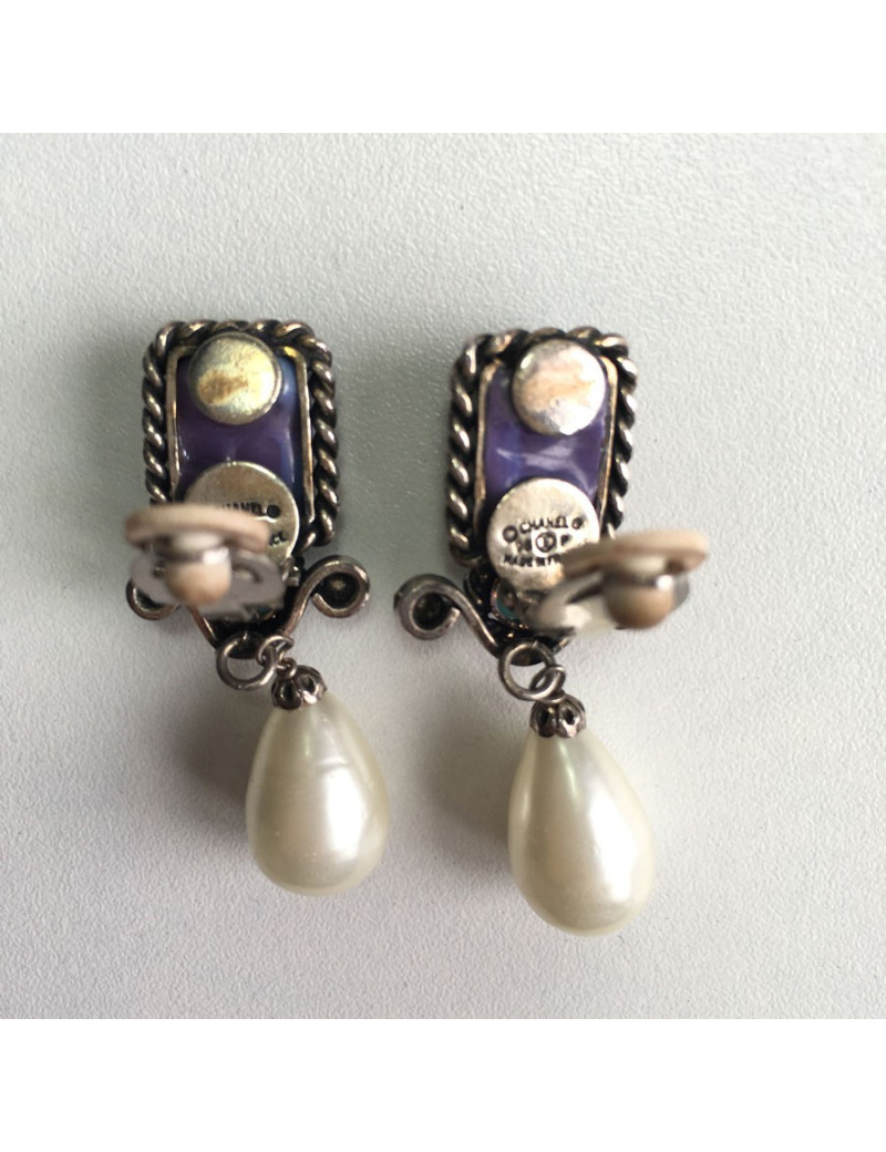 Boucles d'oreille Clips CHANEL Couture en métal ruthénium et pâte de verre