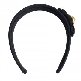 CELINE headband in big Ribbon satin black grain and golden gem