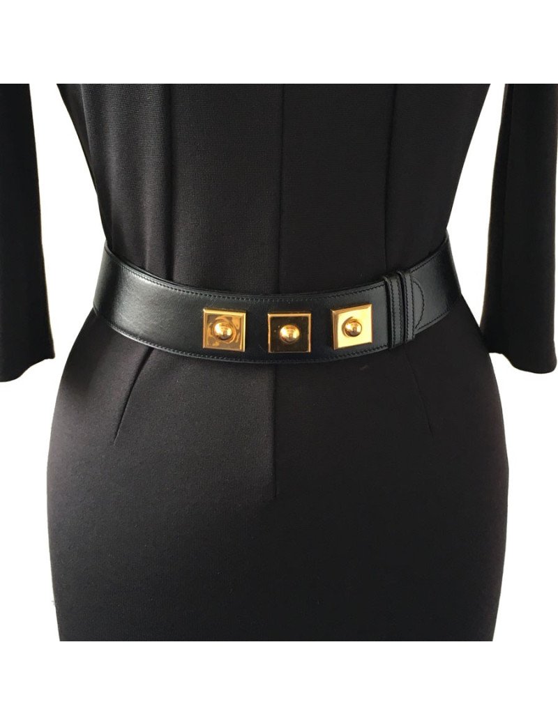 Ceinture HERMES "Piano" en cuir box noir 
