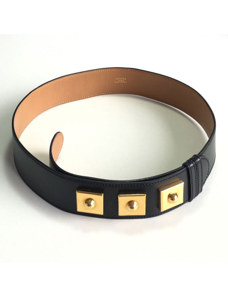 Ceinture HERMES "Piano" en cuir box noir 