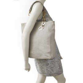 CHRISTIAN DIOR tote bag in beige leather