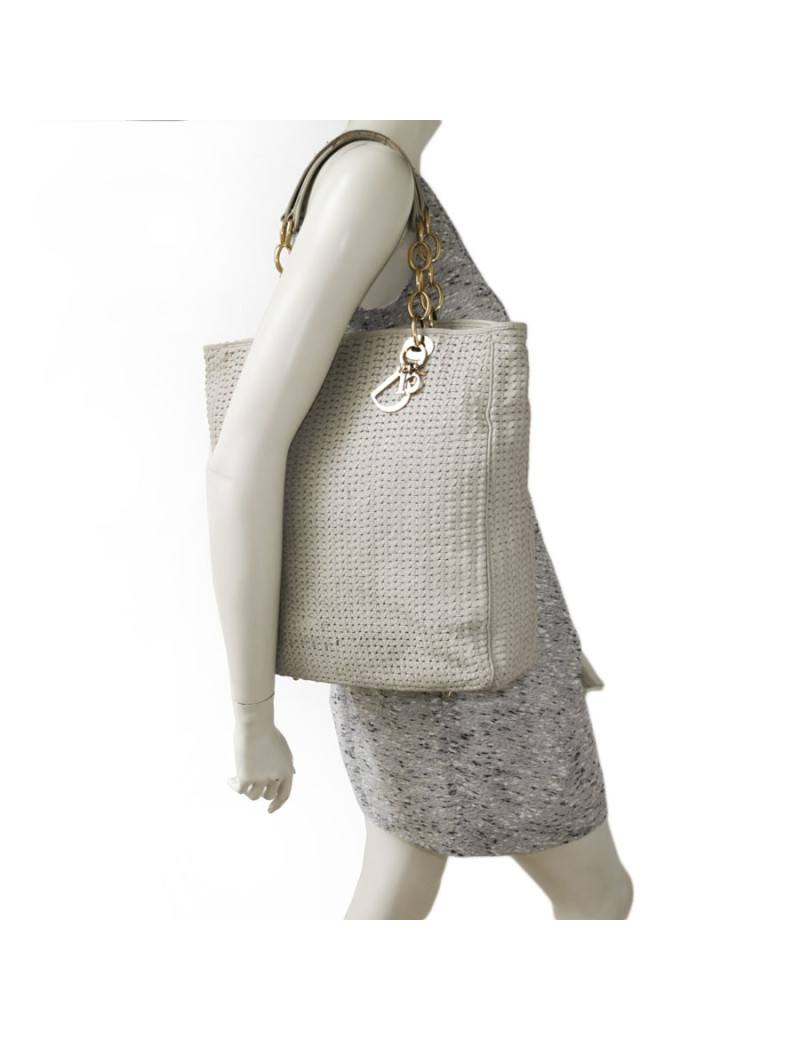 CHRISTIAN DIOR tote bag in beige leather