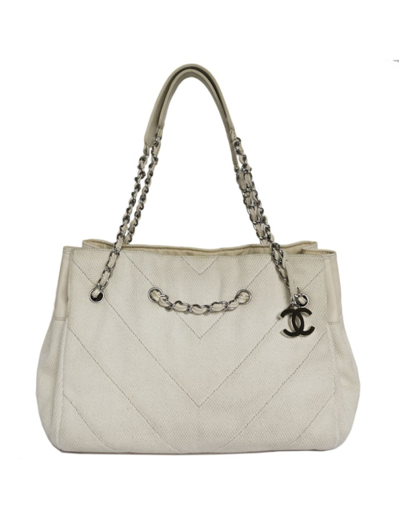 Sac CHANEL en toile et cuir écru