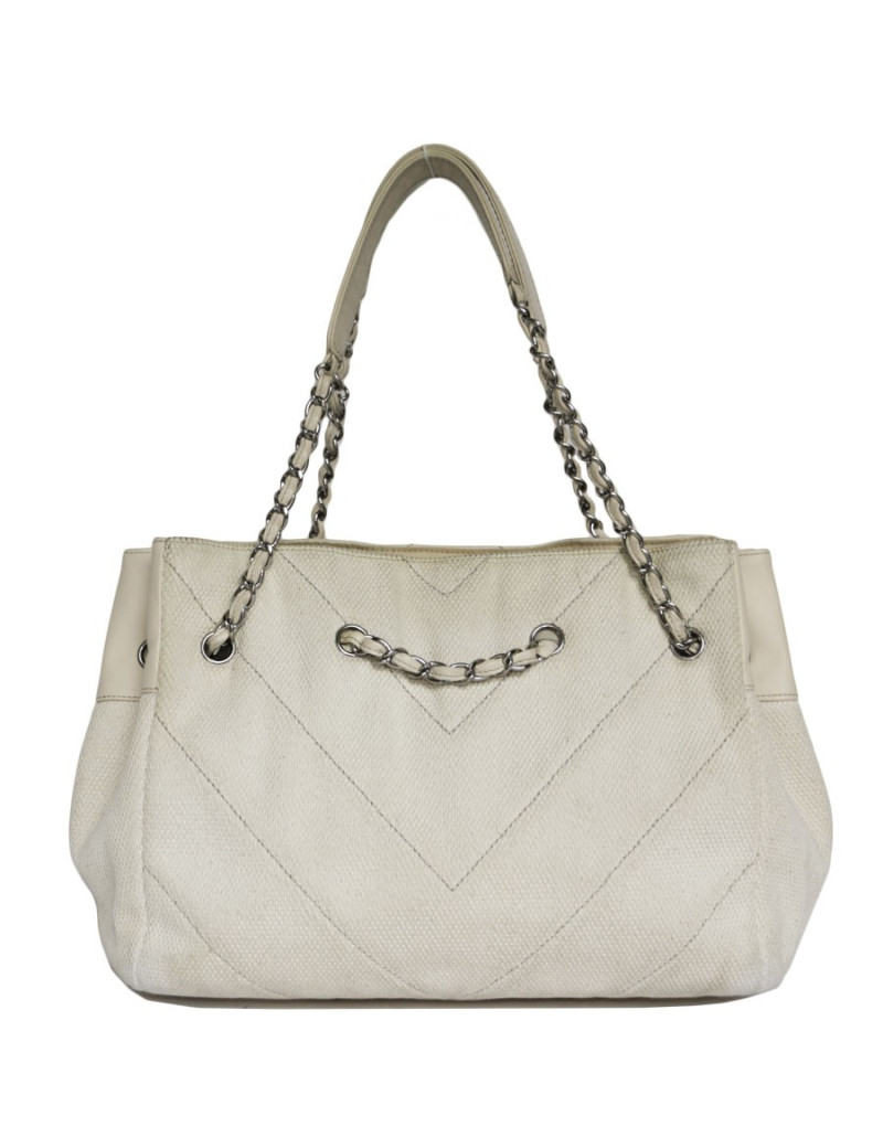 Sac CHANEL en toile et cuir écru