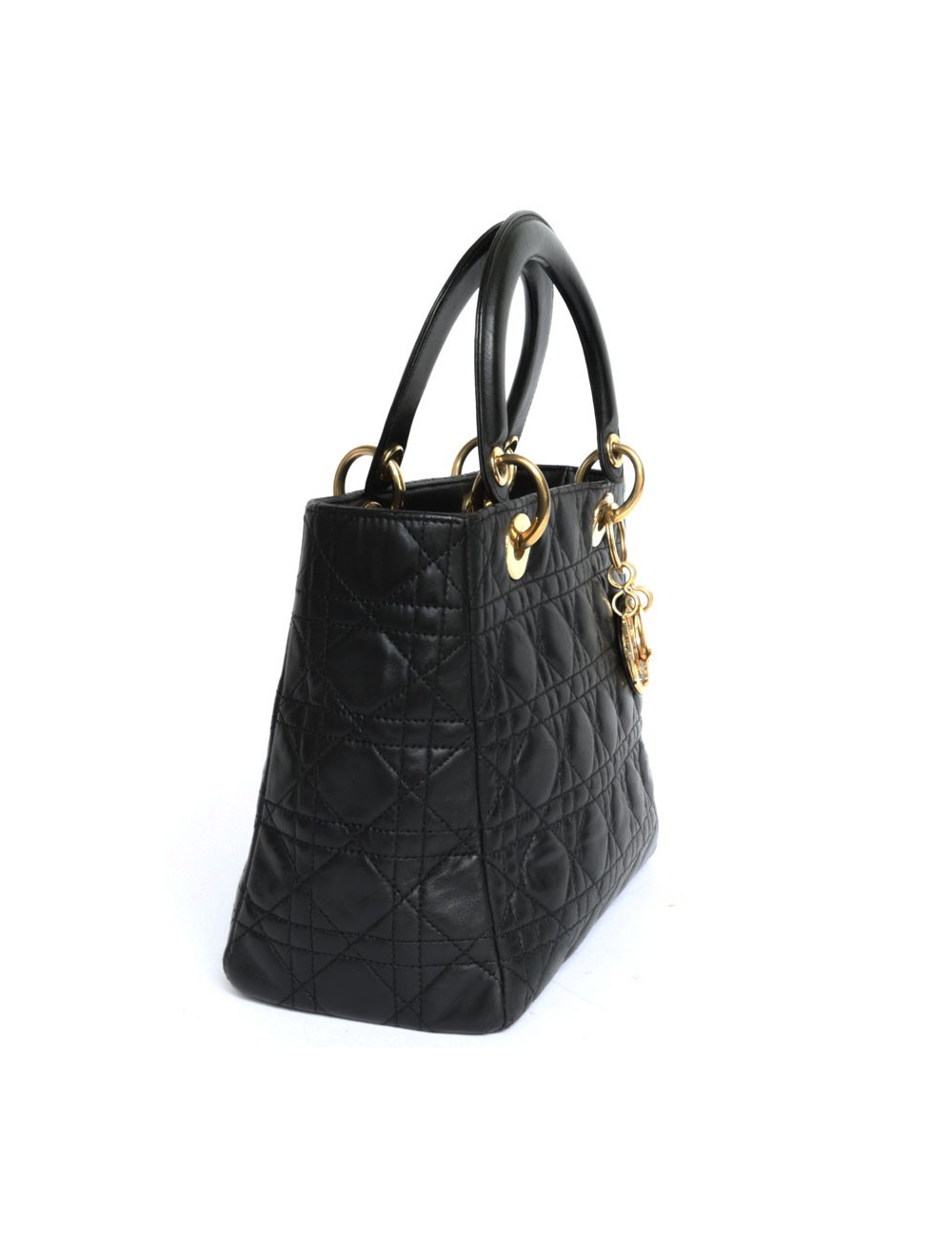 'Lady Dior' CHRISTIAN DIOR black leather bag