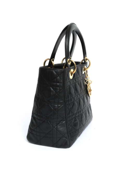 'Lady Dior' CHRISTIAN DIOR black leather bag