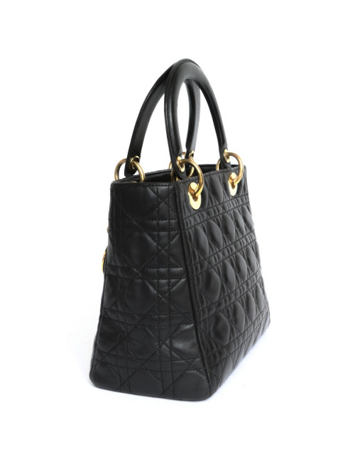 'Lady Dior' CHRISTIAN DIOR black leather bag