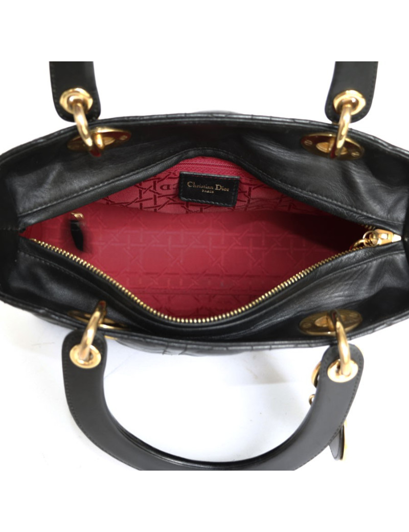 'Lady Dior' CHRISTIAN DIOR black leather bag