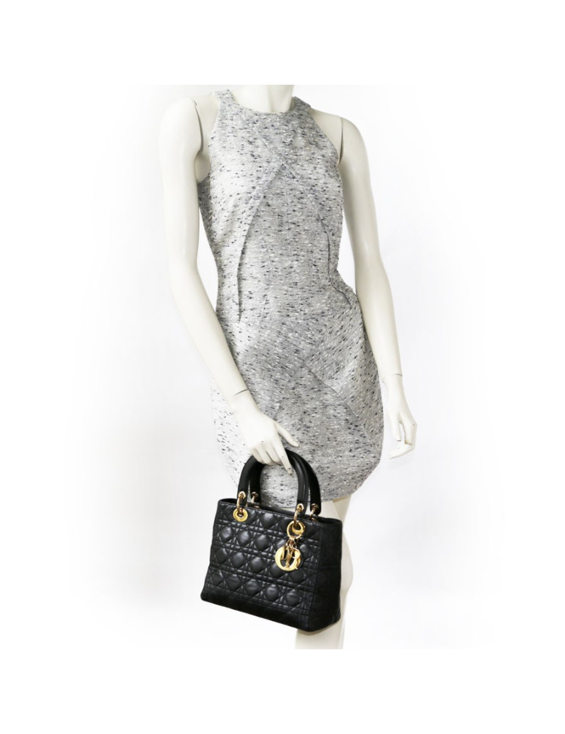 'Lady Dior' CHRISTIAN DIOR black leather bag