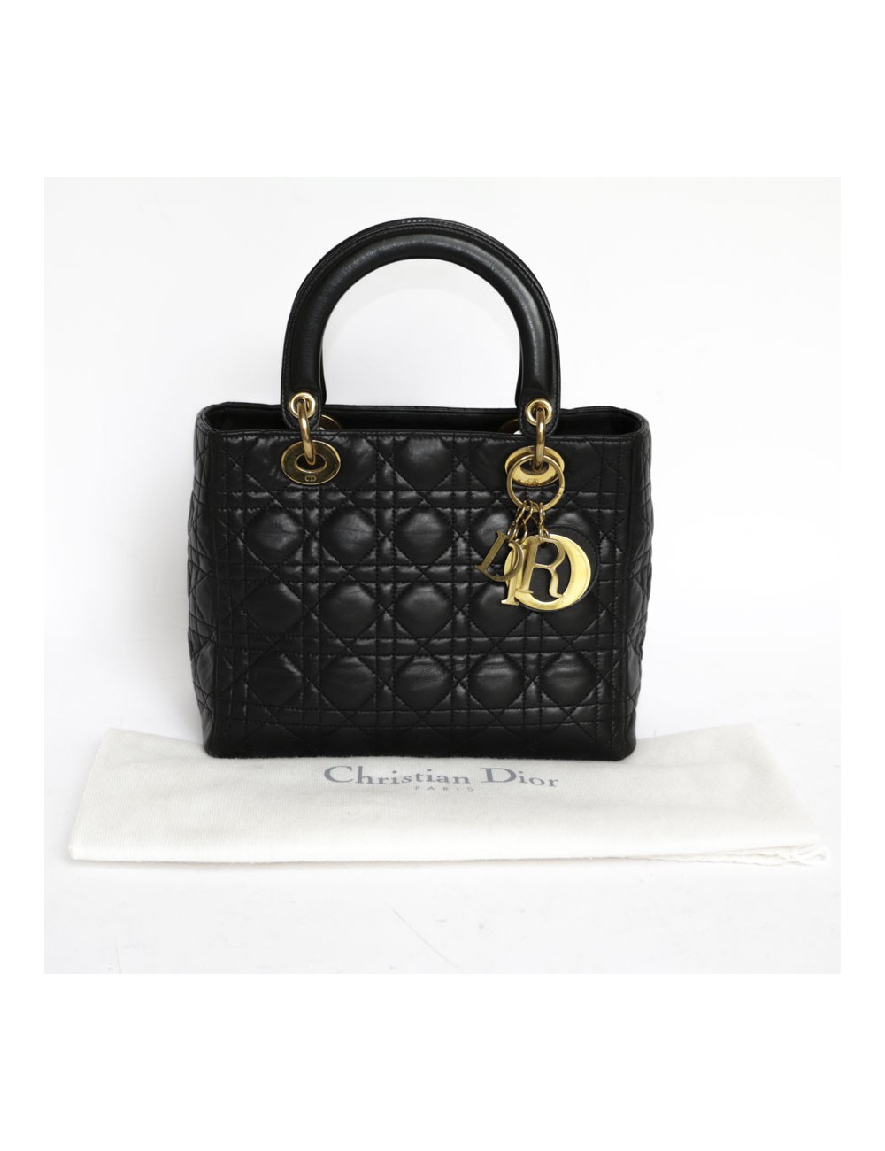 'Lady Dior' CHRISTIAN DIOR black leather bag