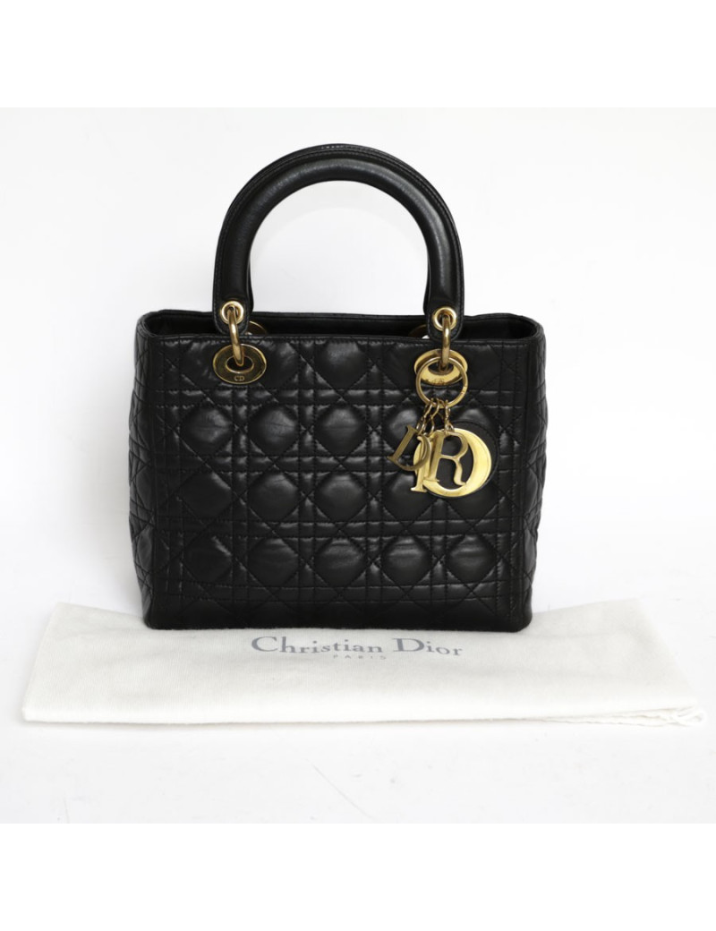 'Lady Dior' CHRISTIAN DIOR black leather bag
