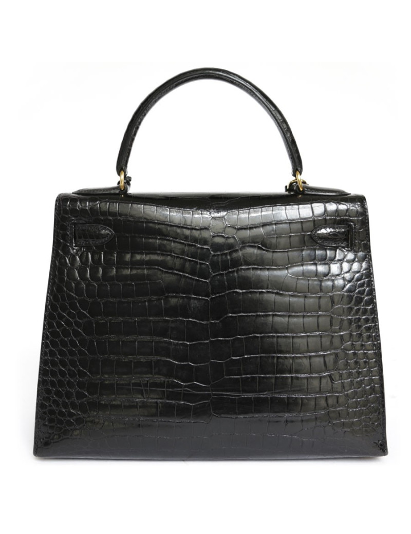 Kelly 28 HERMÈS black porosus crocodile leather