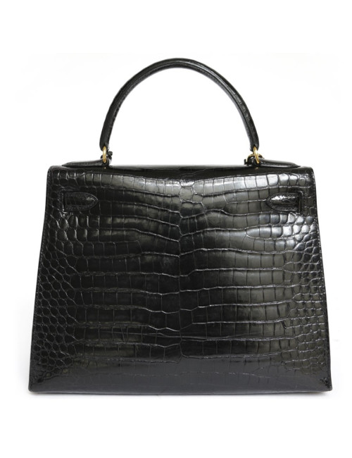 Kelly 28 HERMES croco noir porosus
