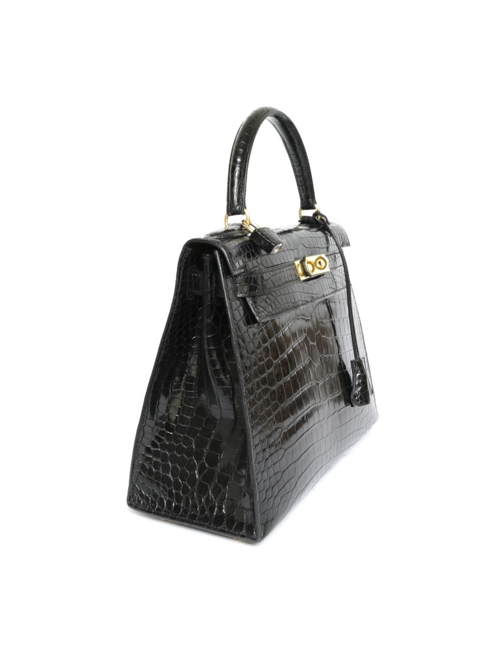 Kelly 28 HERMES croco noir porosus
